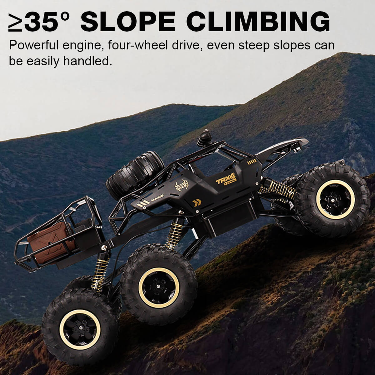 "Robuuste 6-wiel RC monster truck, off-road, 1/12 schaal, met antislipbanden en realistische details voor ultiem avontuur."