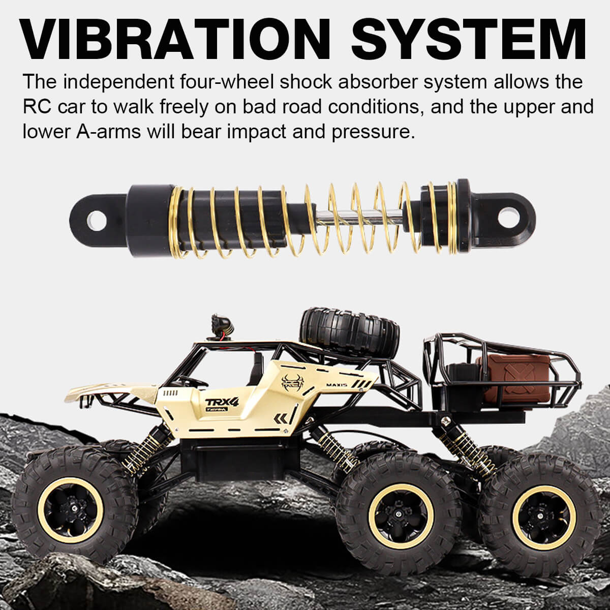 "Robuuste 6-wiel RC monster truck, off-road, 1/12 schaal, met antislipbanden en realistische details voor ultiem avontuur."