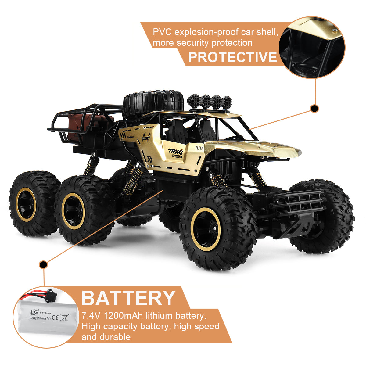 "Robuuste 6-wiel RC monster truck, off-road, 1/12 schaal, met antislipbanden en realistische details voor ultiem avontuur."