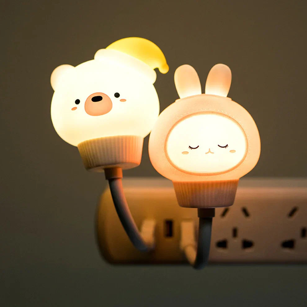 "Schattig nachtlampje tafelmodel met dierenthema: kitten, konijn, eend of beer, warm LED-licht voor gezellige verlichting."