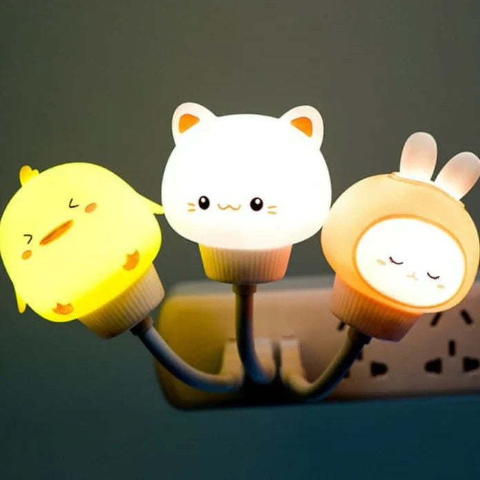"Schattig nachtlampje tafelmodel met dierenthema: kitten, konijn, eend of beer, warm LED-licht voor gezellige verlichting."