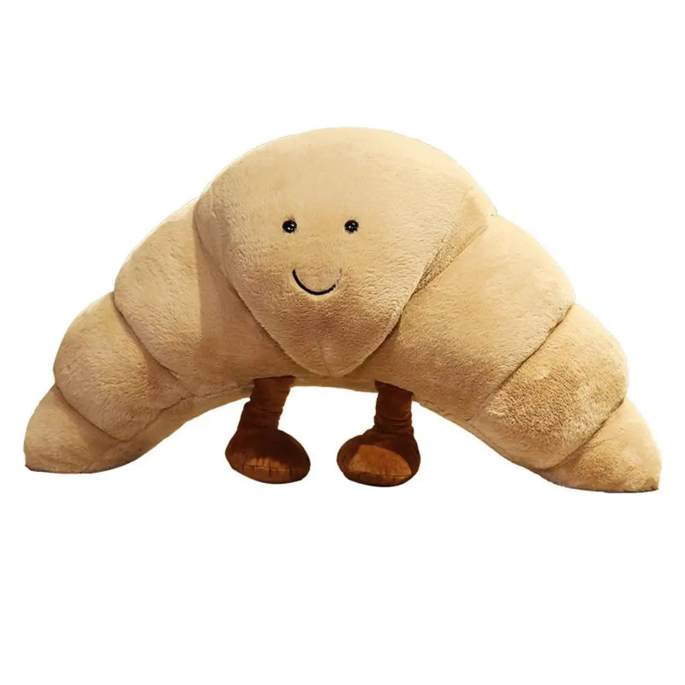 Schattige pluchen croissant knuffel met lachend gezicht, kort pluche en PP-katoen, perfecte decoratie of cadeau.