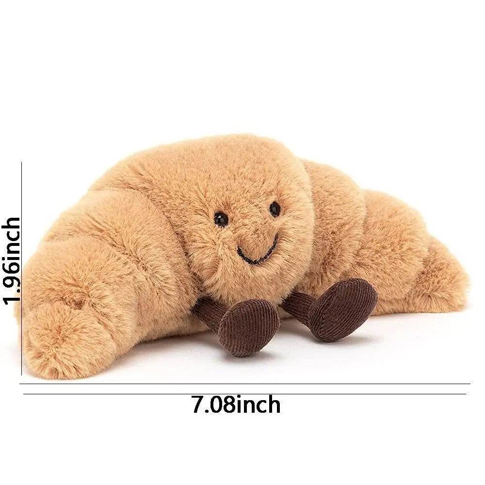 Schattige pluchen croissant knuffel met lachend gezicht, kort pluche en PP-katoen, perfecte decoratie of cadeau.