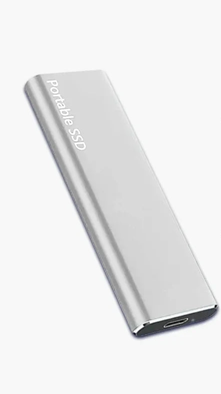 "Slanke 4 TB externe harde schijf met USB-C, zilver, voor snelle opslag. Draagbaar, ideaal voor onderweg of thuis."