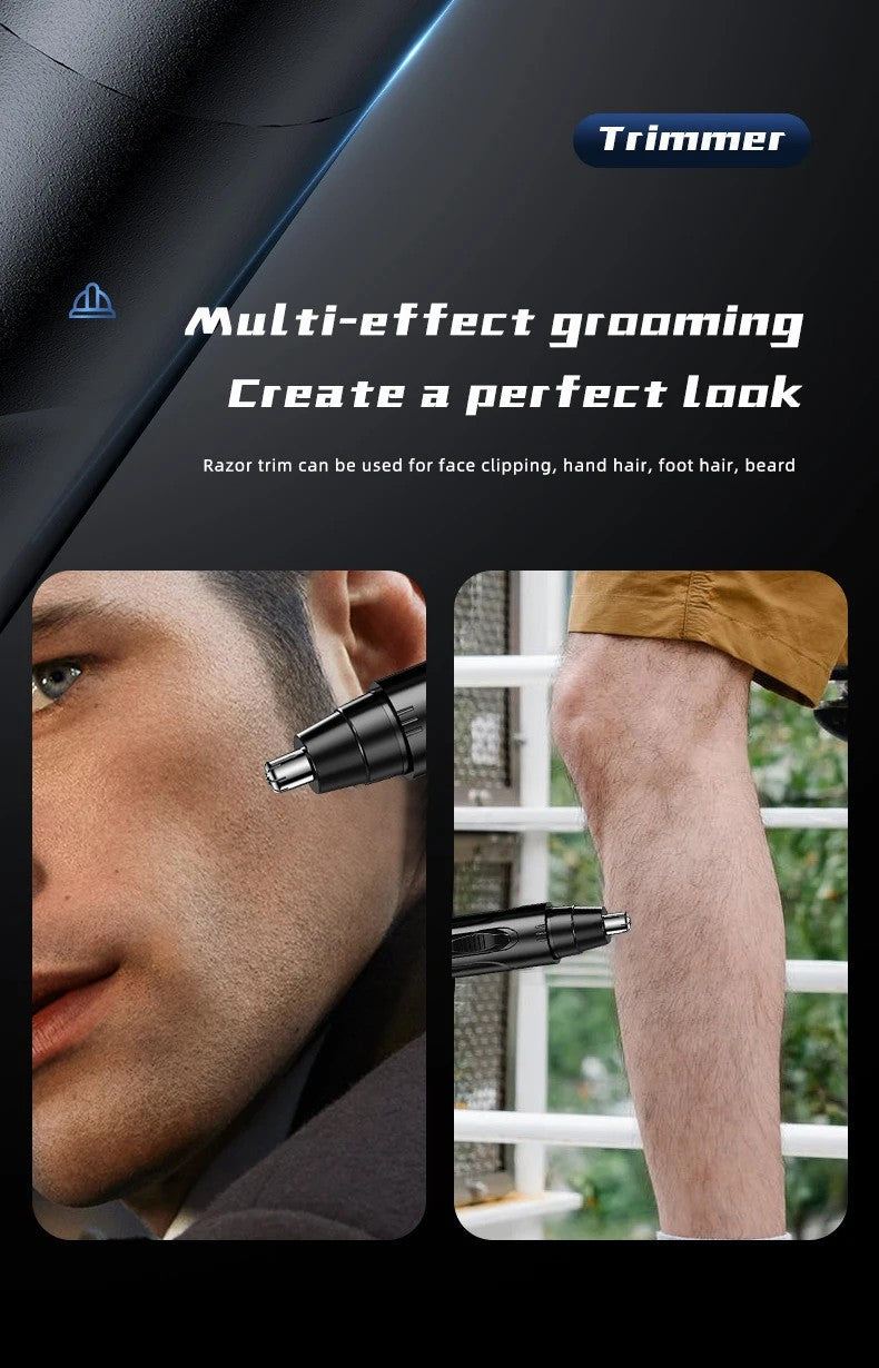 "Slanke, draagbare neus- en oorhaartrimmer, elegant zwart, pijnloos scheren voor mannen en vrouwen, oplaadbaar via USB."