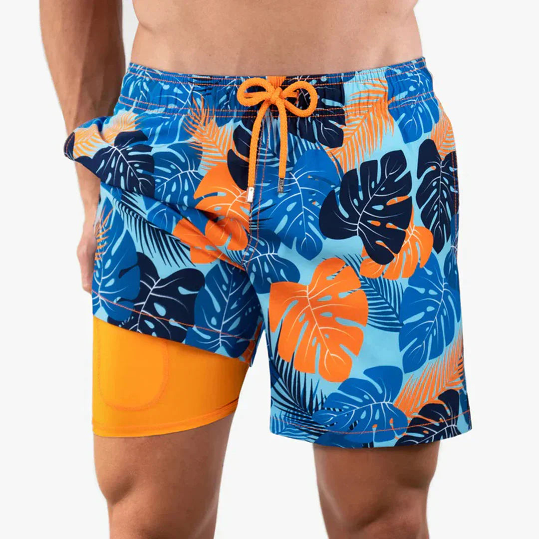 "Sneldrogende heren zwembroek met moderne pasvorm, blauw met elastische taille en trekkoord, stijlvol en comfortabel."