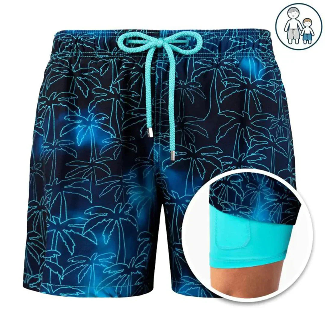 "Sneldrogende heren zwembroek met moderne pasvorm, blauw met elastische taille en trekkoord, stijlvol en comfortabel."