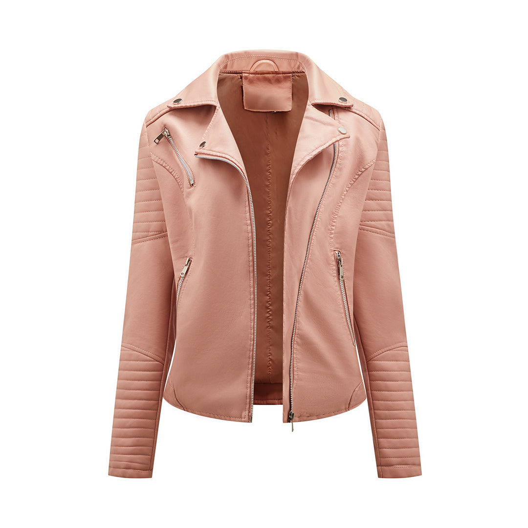 "Sophie leren jas zwart, asymmetrische rits, reverskraag, stijlvol en elegant leerjack voor dames."