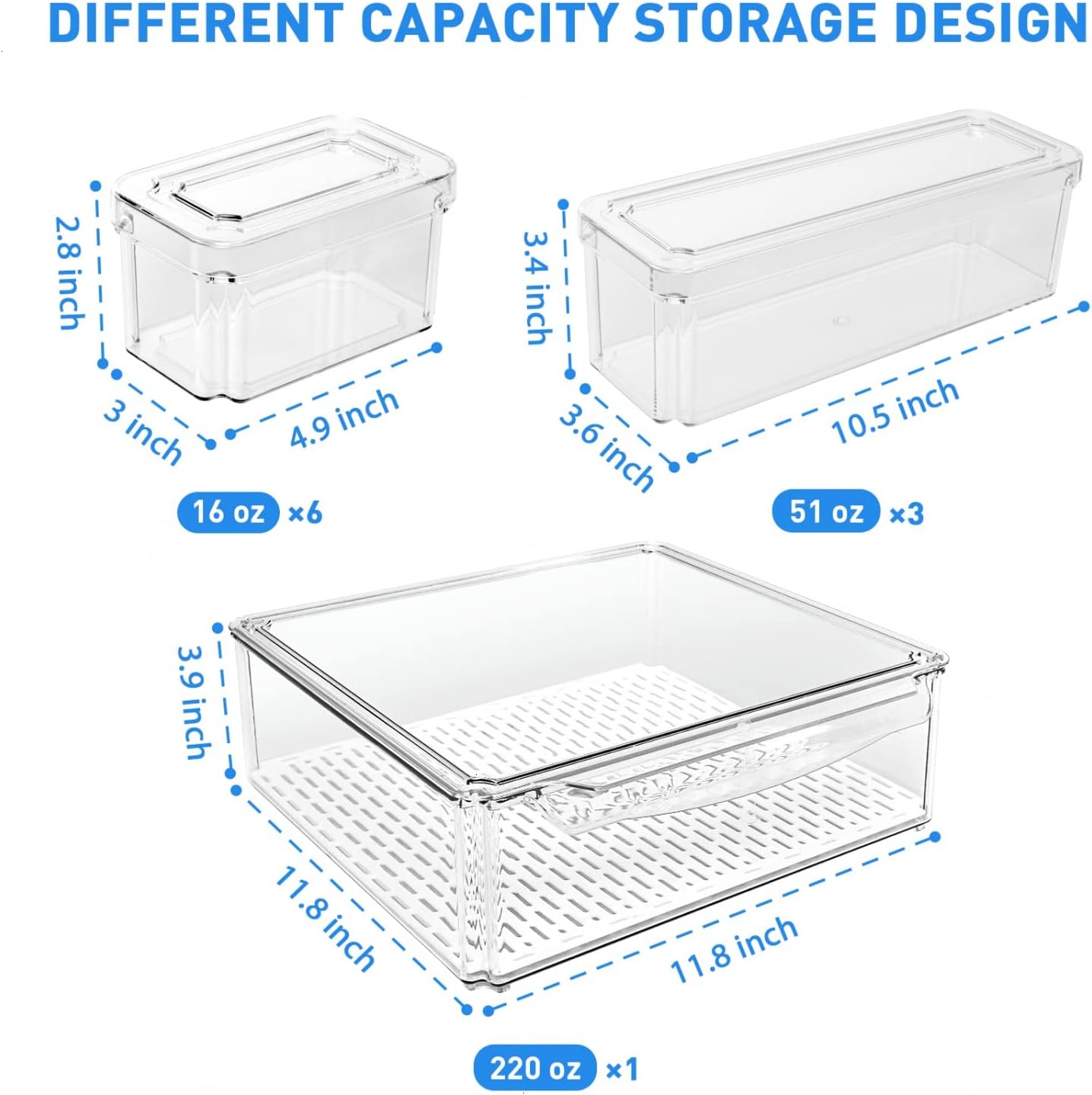 Stapelbare koelkast organizers set, 10 stuks, BPA-vrij, transparant, met deksels voor fruit en groenten, ruimtebesparend.