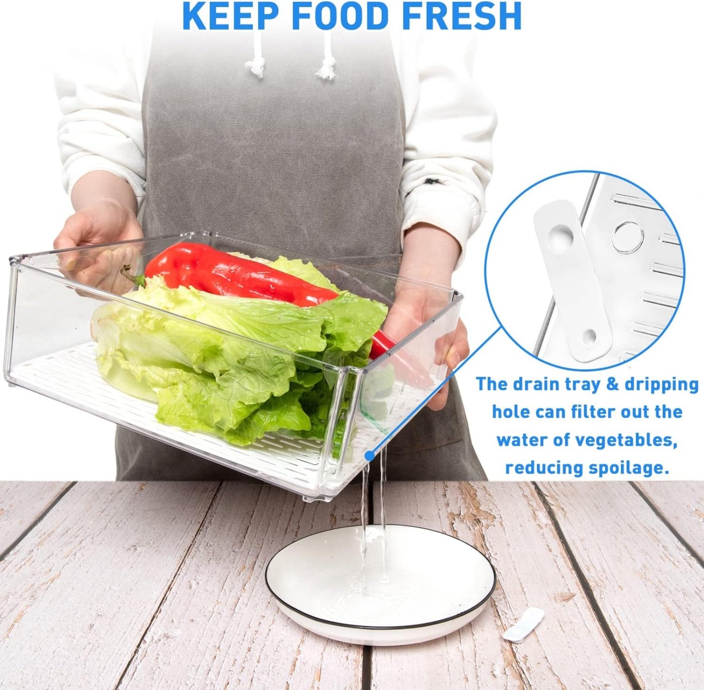 Stapelbare koelkast organizers set, 10 stuks, BPA-vrij, transparant, met deksels voor fruit en groenten, ruimtebesparend.