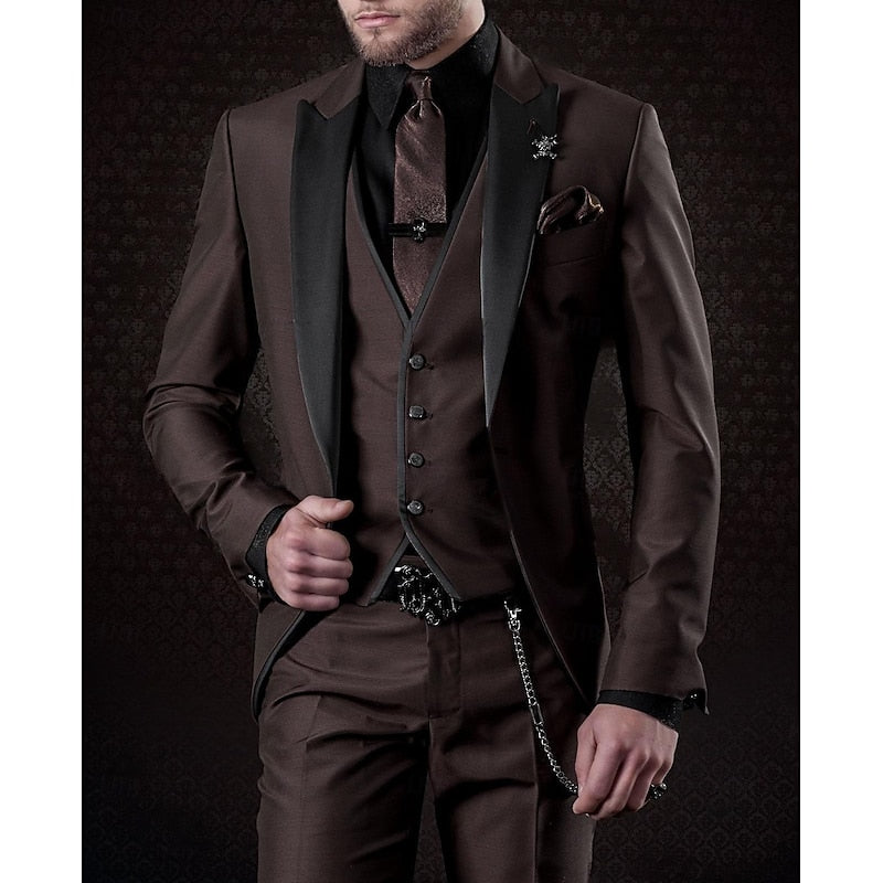 Stijlvol 3-delig linnen herenpak in bourgondisch rood, inclusief blazer, gilet en broek; perfect voor elke gelegenheid.