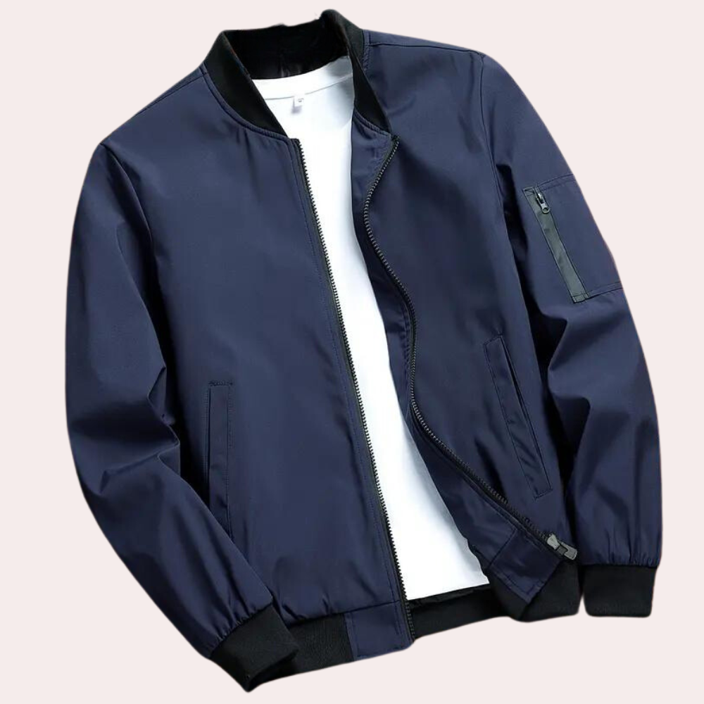 Stijlvol heren bomberjack in olijfgroen, strak slim-fit design met ritssluiting, biedt comfort en veelzijdige combinatieoptie