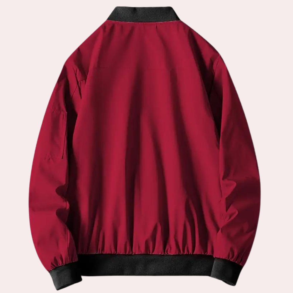Stijlvol heren bomberjack in olijfgroen, strak slim-fit design met ritssluiting, biedt comfort en veelzijdige combinatieoptie