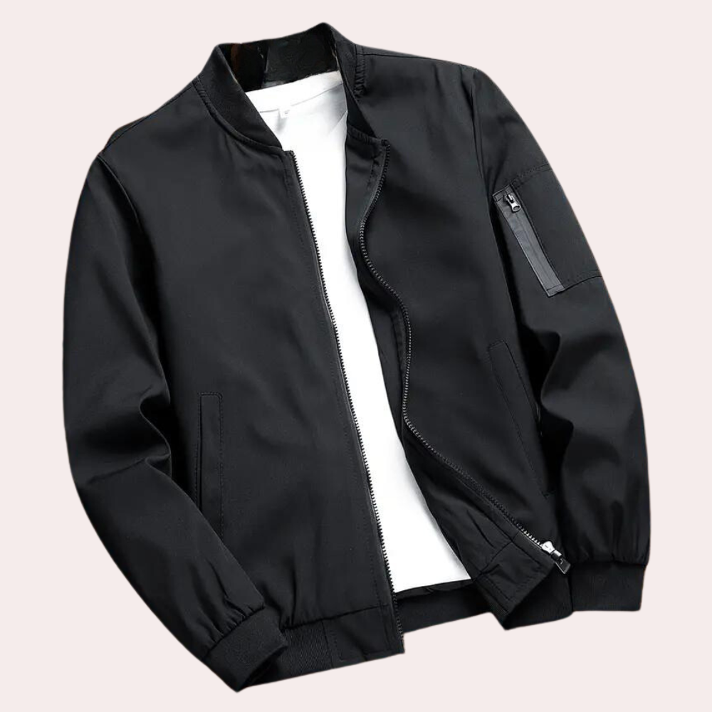 Stijlvol heren bomberjack in olijfgroen, strak slim-fit design met ritssluiting, biedt comfort en veelzijdige combinatieoptie