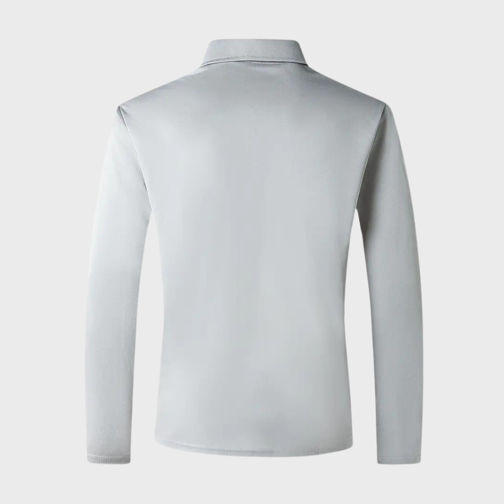 Stijlvol heren poloshirt met lange mouwen in marineblauw, zilvergrijs en zwart voor comfort en veelzijdige uitstraling.