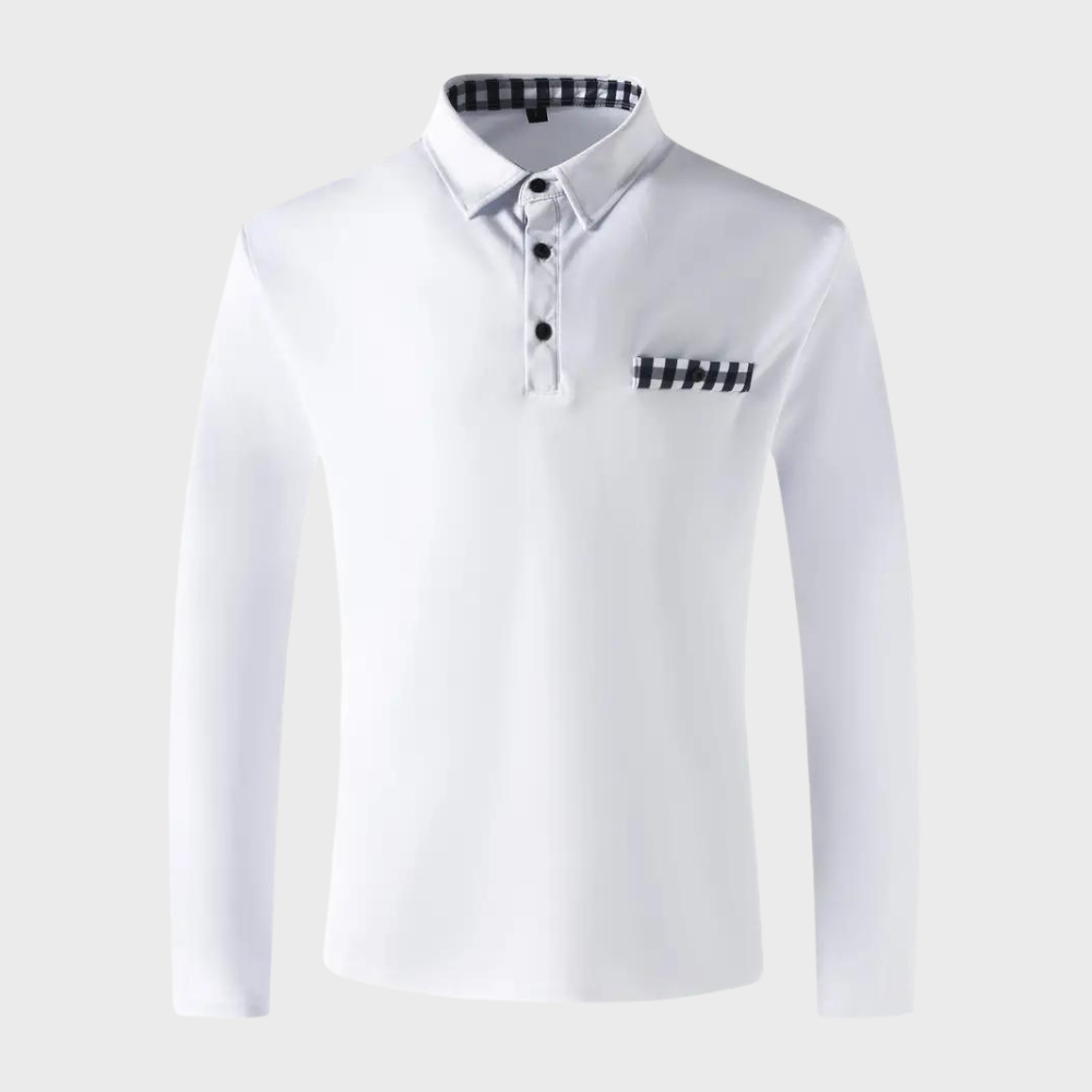 Stijlvol heren poloshirt met lange mouwen in marineblauw, zilvergrijs en zwart voor comfort en veelzijdige uitstraling.
