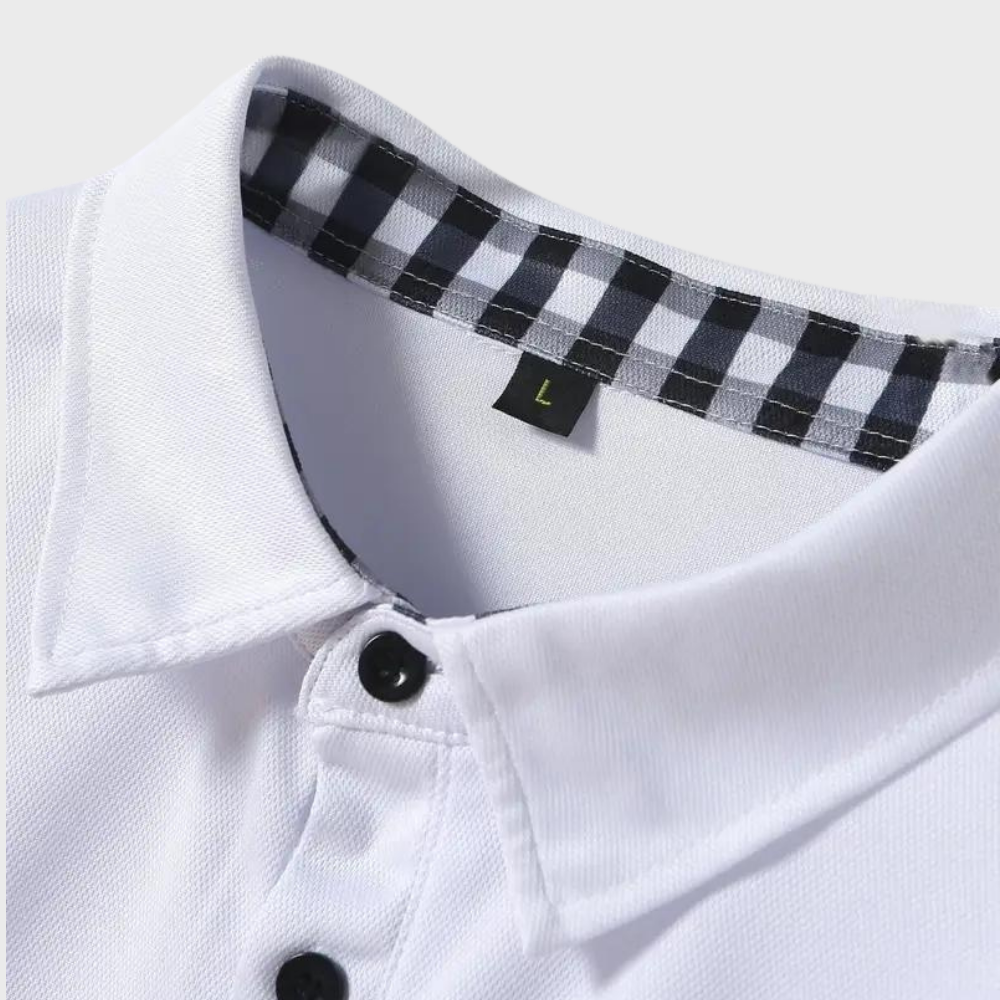 Stijlvol heren poloshirt met lange mouwen in marineblauw, zilvergrijs en zwart voor comfort en veelzijdige uitstraling.