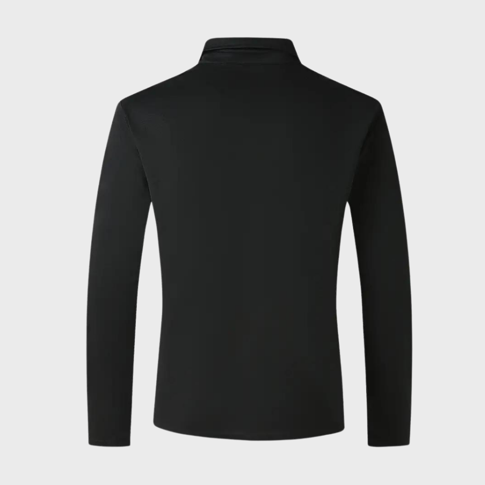 Stijlvol heren poloshirt met lange mouwen in marineblauw, zilvergrijs en zwart voor comfort en veelzijdige uitstraling.