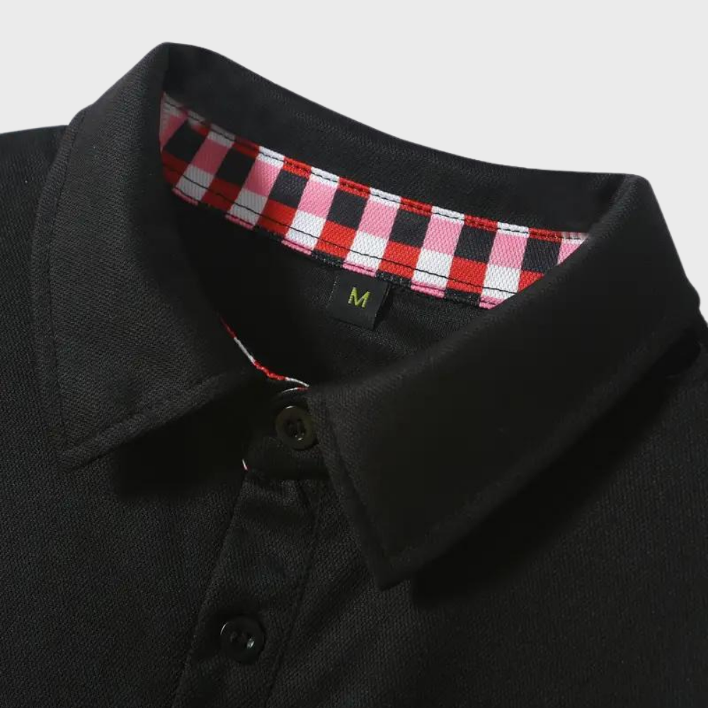 Stijlvol heren poloshirt met lange mouwen in marineblauw, zilvergrijs en zwart voor comfort en veelzijdige uitstraling.