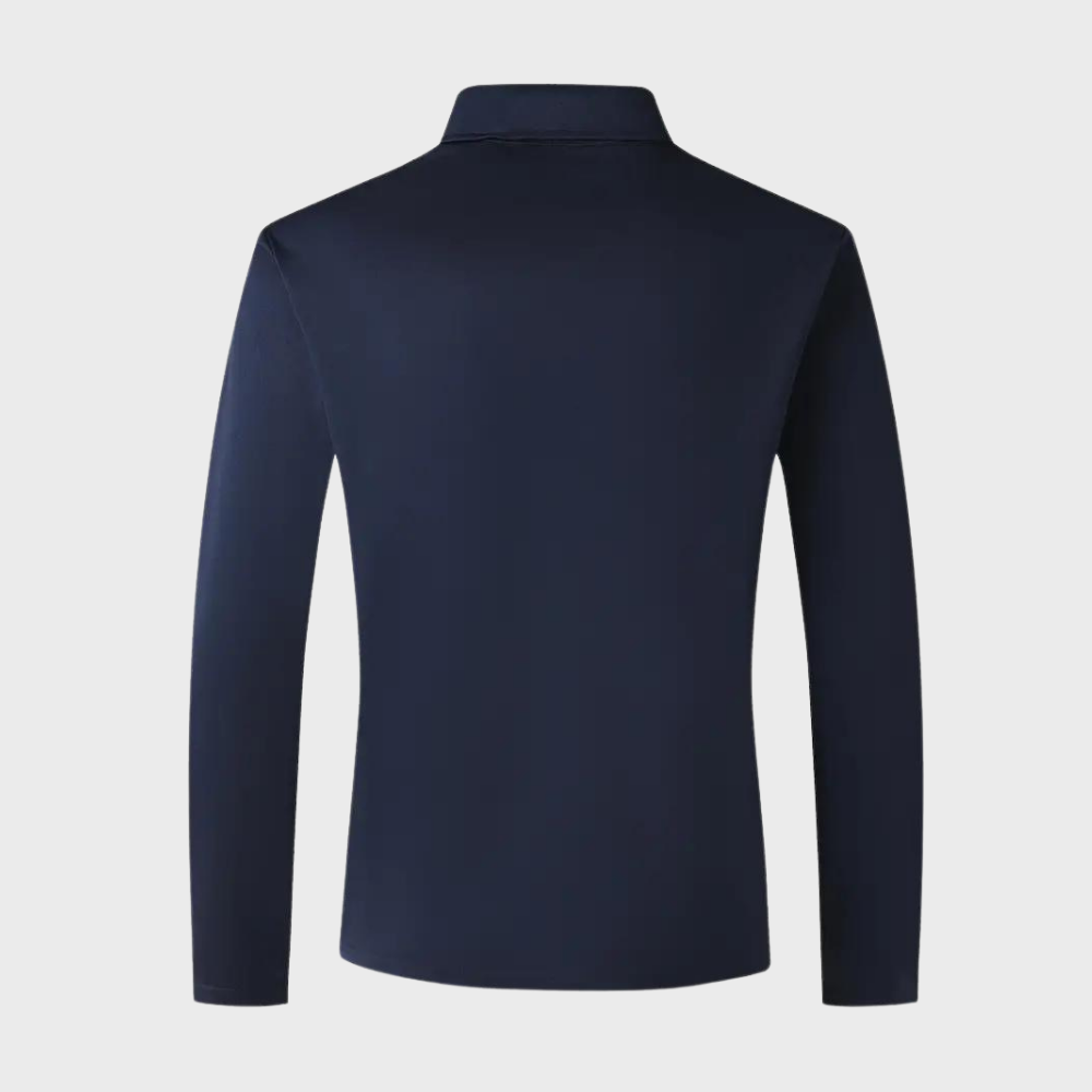 Stijlvol heren poloshirt met lange mouwen in marineblauw, zilvergrijs en zwart voor comfort en veelzijdige uitstraling.