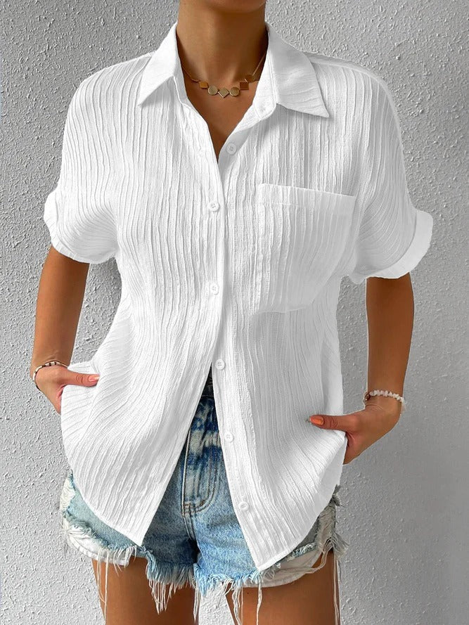 "Stijlvol Ilyria korte mouw overhemd, relaxed fit, chic knopsluiting, ademende stof, perfect voor casual en formele gelegenhe