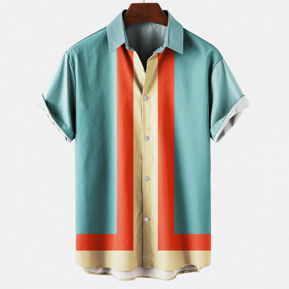 "Stijlvol retro herenoverhemd met moderne twist, beige tint en comfortabele pasvorm voor elke gelegenheid."