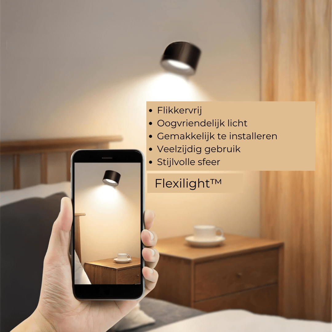 "Stijlvolle draadloze oplaadbare 360° LED wandlamp, geschikt voor binnen en buiten, in hout, wit of zwart."