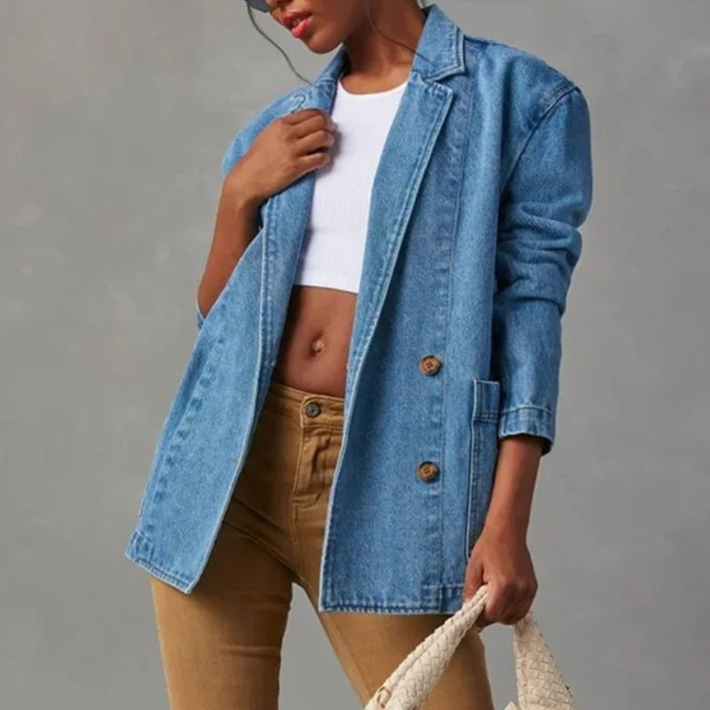 "Stijlvolle en veelzijdige dames denim jas, lichtgewicht, perfect voor casual en elegante outfits, hoge kwaliteit materiaal."