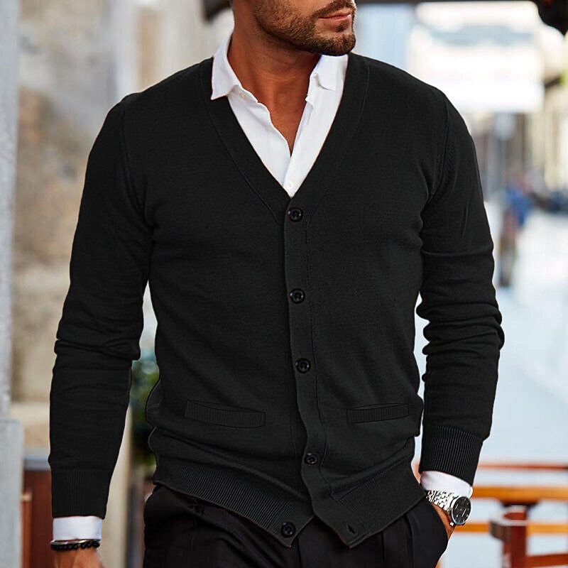 "Stijlvolle heren cardigan met V-hals en knopen, zacht en comfortabel, perfect voor elke casual of formele outfit."