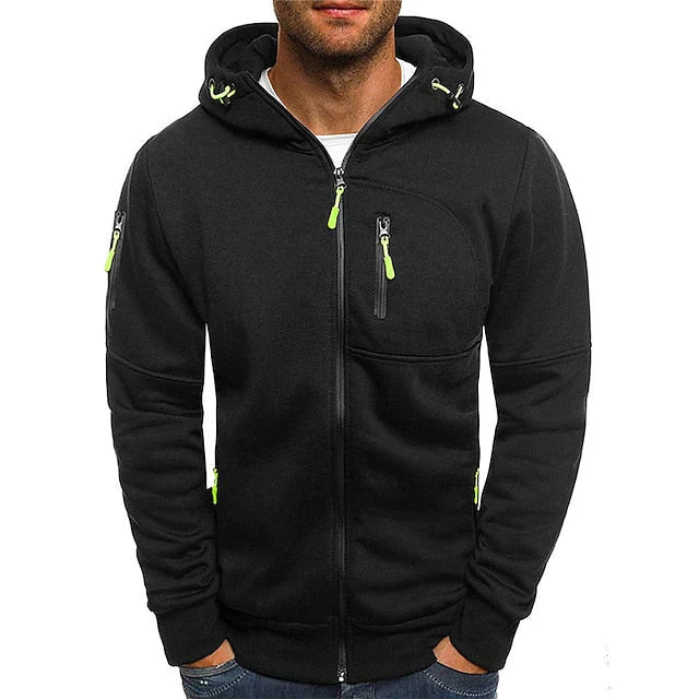 "Stijlvolle heren hoodie in blauw met dubbelgestikte naden en capuchon, veelzijdig en comfortabel voor elke casual outfit."