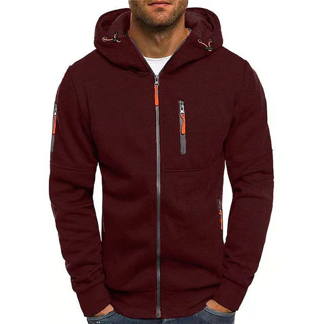 "Stijlvolle heren hoodie in blauw met dubbelgestikte naden en capuchon, veelzijdig en comfortabel voor elke casual outfit."