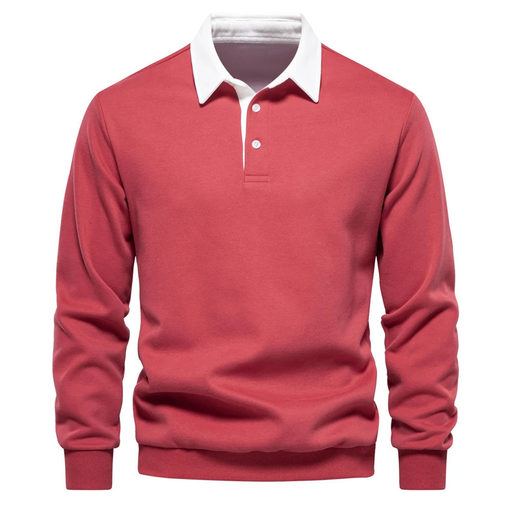 "Stijlvolle heren polo sweatshirt met klassieke kraag en patchwork detail, gemaakt van zachte katoenblend, regular fit."
