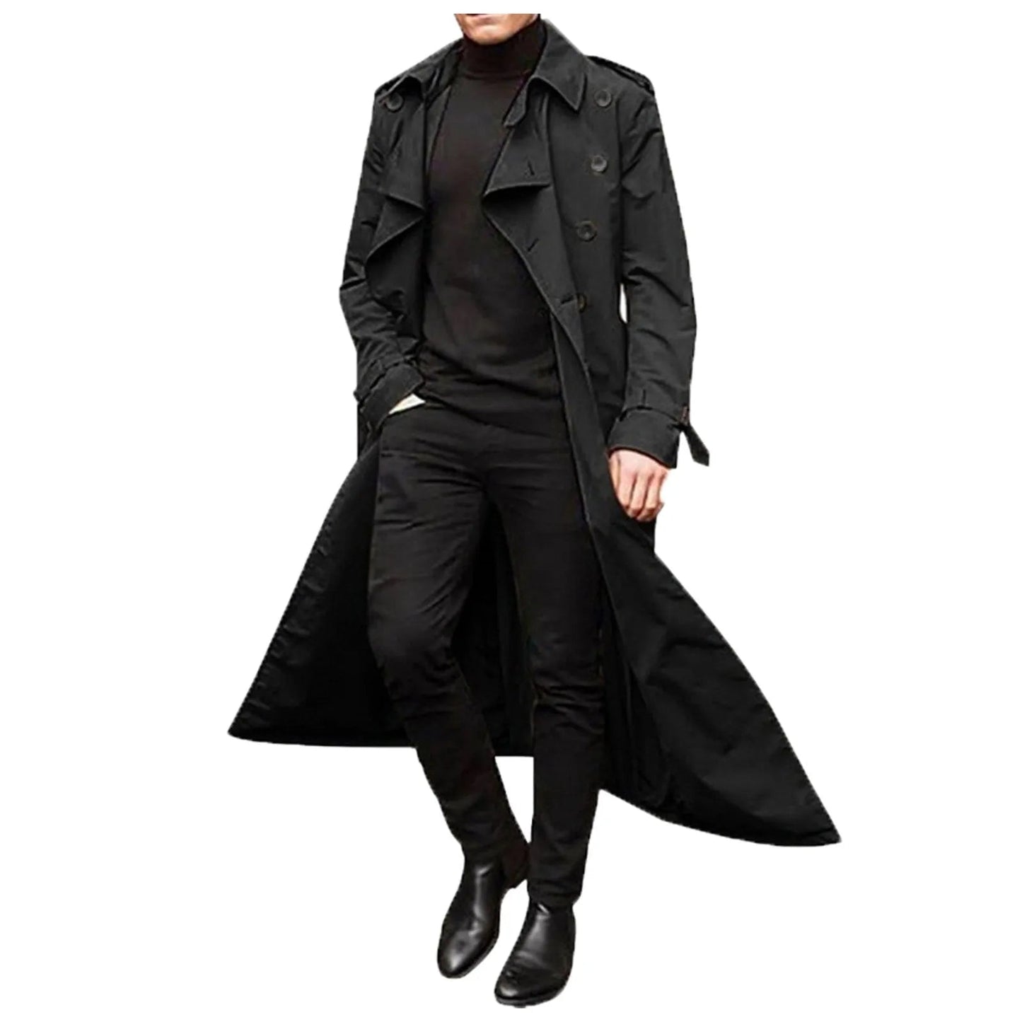 "Stijlvolle heren trenchcoat met moderne snit, verkrijgbaar in zwart, groen en oranje, geschikt voor casual en formele looks.