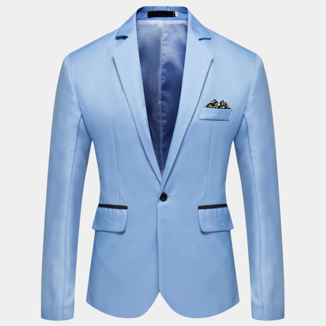"Stijlvolle herenblazer in luxe polyester, verkrijgbaar in diverse kleuren en maten, voor elke gelegenheid en stijl."
