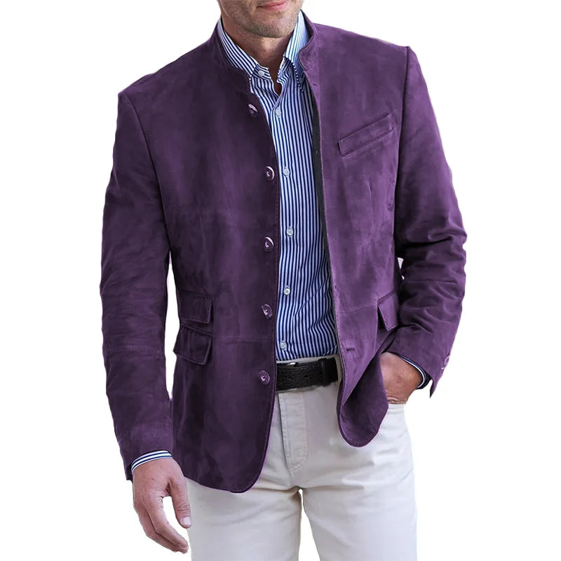 "Stijlvolle herenmantel met vintage stand-up kraag en single-breasted sluiting, ideaal voor casual en formele gelegenheden."