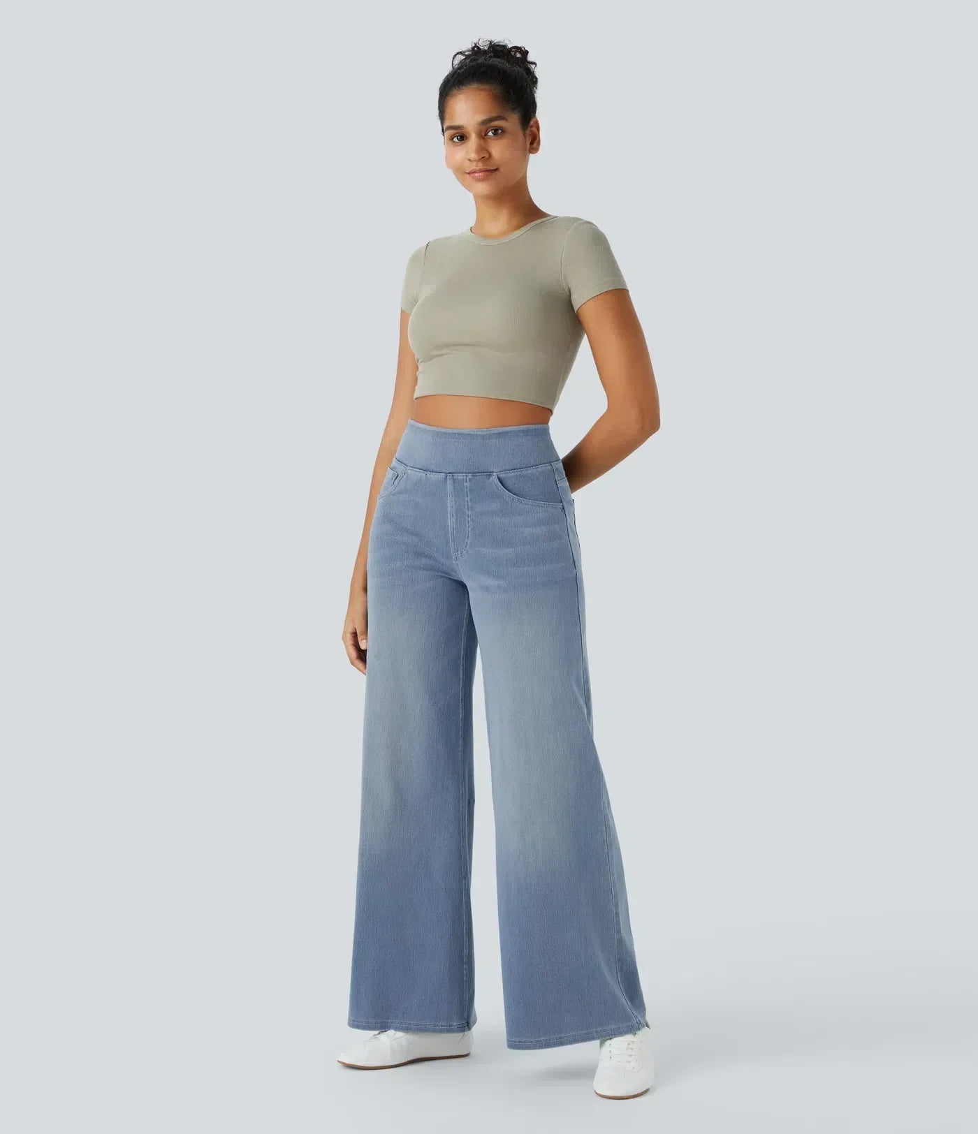 "Stijlvolle hoge taille elastische broek voor dames, flatteuze pasvorm, veelzijdig en comfortabel voor elke gelegenheid."