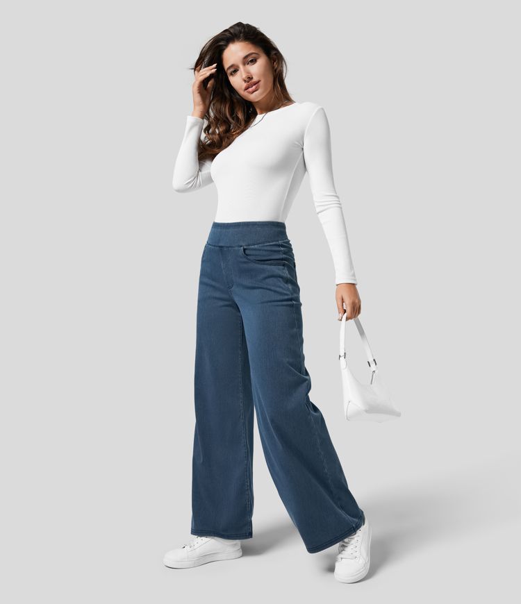 "Stijlvolle hoge taille elastische broek voor dames, flatteuze pasvorm, veelzijdig en comfortabel voor elke gelegenheid."
