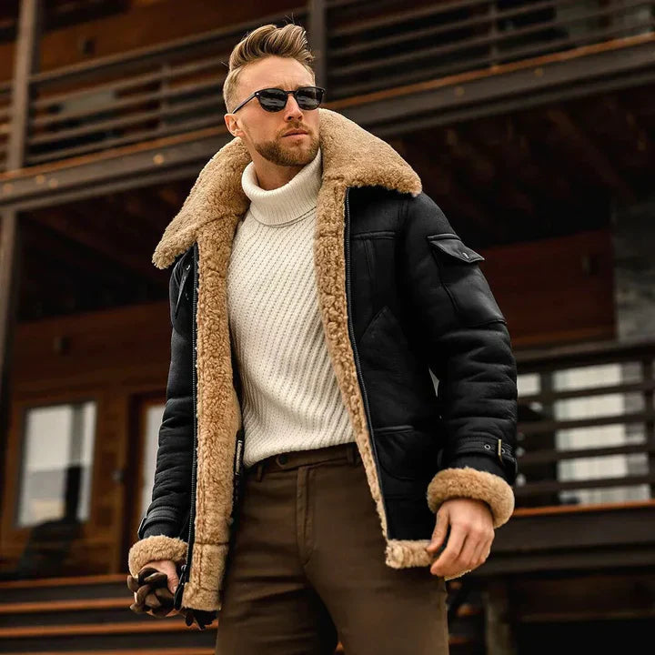 "Stijlvolle khaki winterjas voor heren, duurzaam en warm, ideaal voor winterkou en trendy uitstraling."