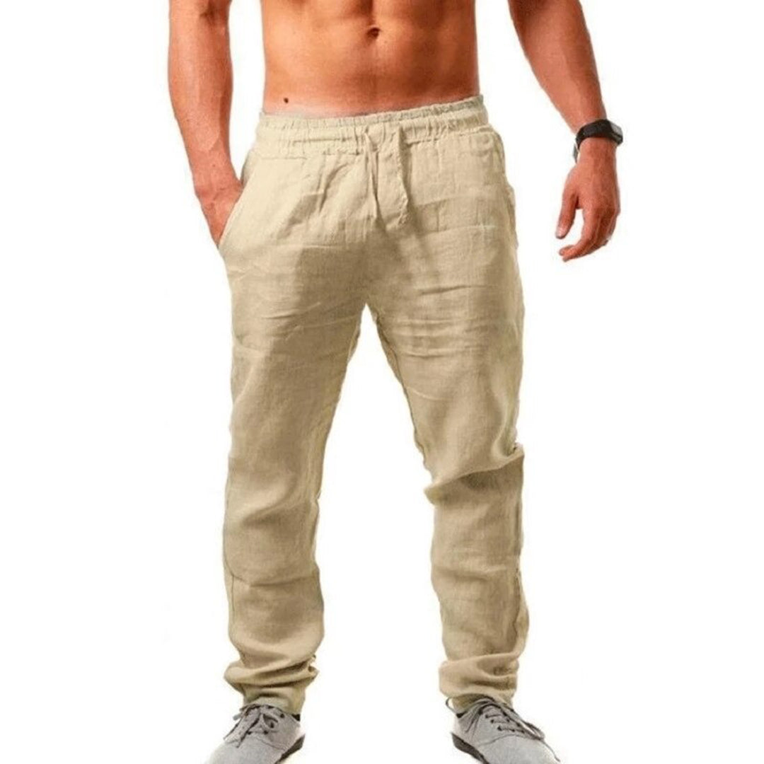 "Stijlvolle luchtige Drake linnen broek voor heren in neutrale tinten, ideaal voor zomerse elegantie en draagcomfort."