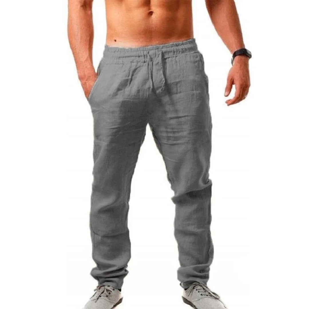 "Stijlvolle luchtige Drake linnen broek voor heren in neutrale tinten, ideaal voor zomerse elegantie en draagcomfort."
