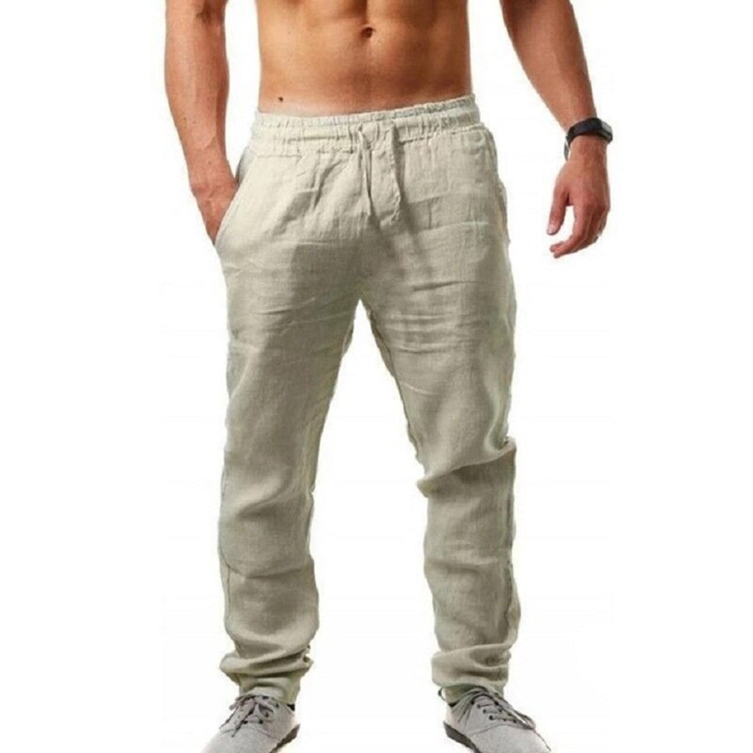 "Stijlvolle luchtige Drake linnen broek voor heren in neutrale tinten, ideaal voor zomerse elegantie en draagcomfort."