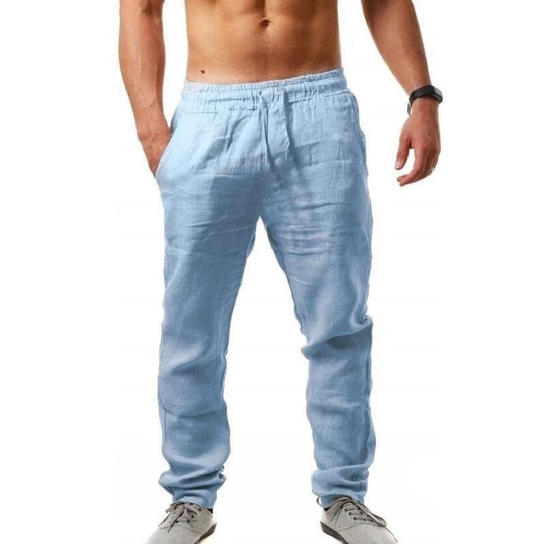 "Stijlvolle luchtige Drake linnen broek voor heren in neutrale tinten, ideaal voor zomerse elegantie en draagcomfort."