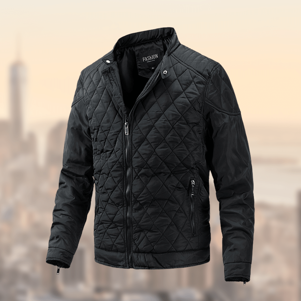 "Stijlvolle Noorse herenjas, elegant design, donkere stof, ideaal voor koude winters, biedt comfort en bescherming."