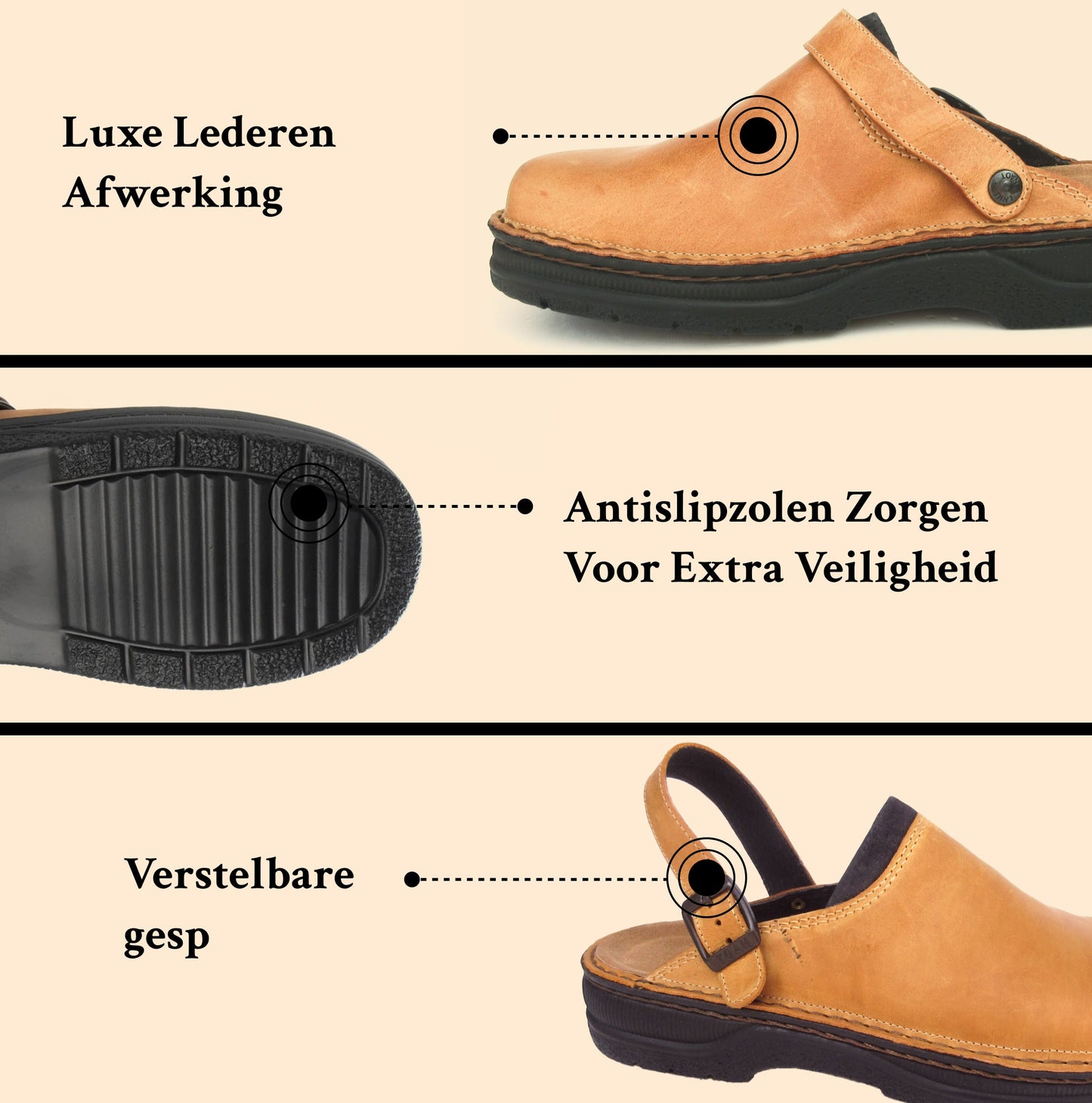 "Stijlvolle orthopedische leren herenpantoffels met verstelbare band en antislipzool in luxe, ademend materiaal."