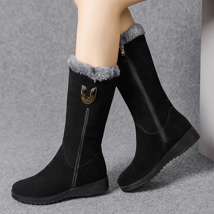 "Stijlvolle Tina halfhoge laarzen zwart, isolerende voering, trendy winterontwerp, vrouwelijke schoenen, ritssluiting."
