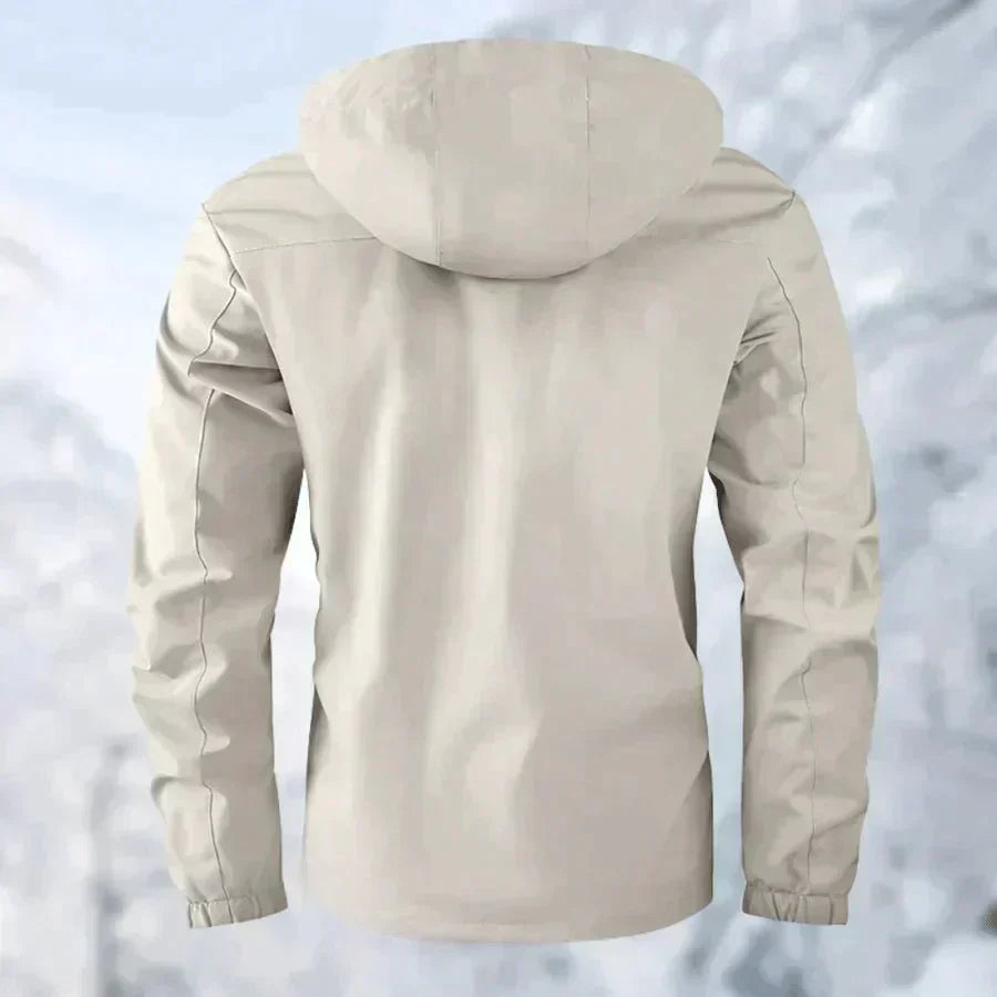 "Stijlvolle waterdichte herenjas met afneembare capuchon, perfecte winterbescherming tegen regen en wind."