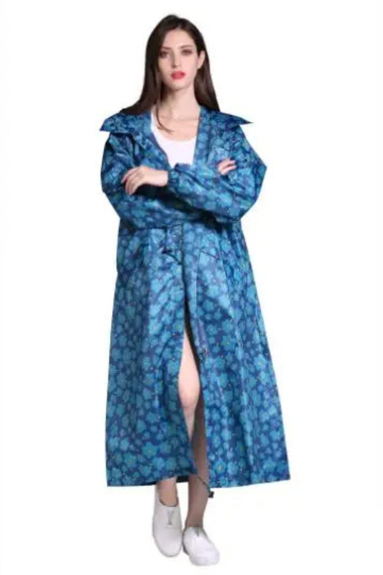 Stijlvolle waterdichte lange regenjas voor dames, verstelbare taille, ruime capuchon, verkrijgbaar in diverse kleuren.