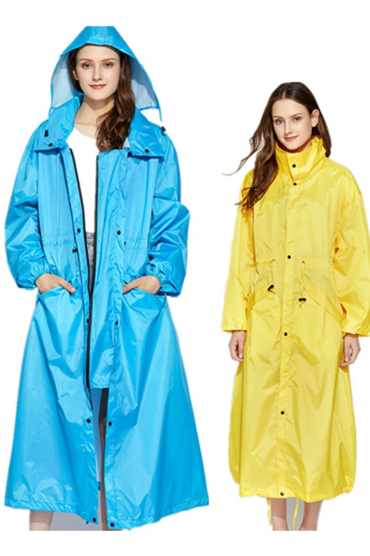 Stijlvolle waterdichte lange regenjas voor dames, verstelbare taille, ruime capuchon, verkrijgbaar in diverse kleuren.