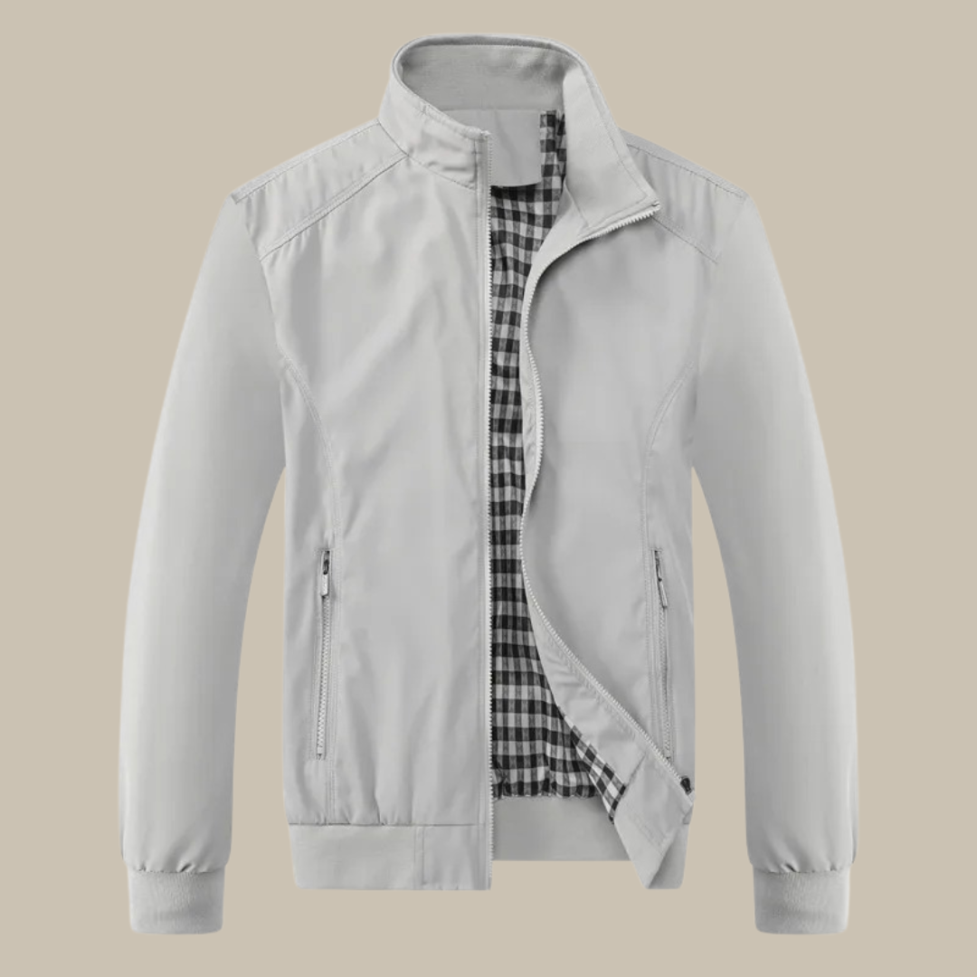 Stijlvolle winddichte zomerjas voor heren, slanke pasvorm, luxe voering, geschikt voor kantoor en casual gelegenheden.