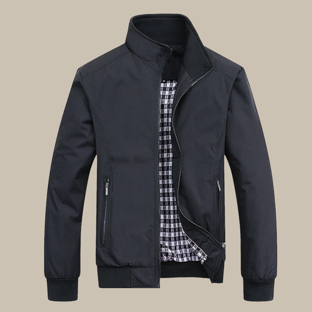 Stijlvolle winddichte zomerjas voor heren, slanke pasvorm, luxe voering, geschikt voor kantoor en casual gelegenheden.